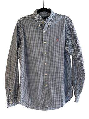 Ralph Lauren 100% Cotton Navy & White Gingham Button-Down Dress Casual Shirt-M